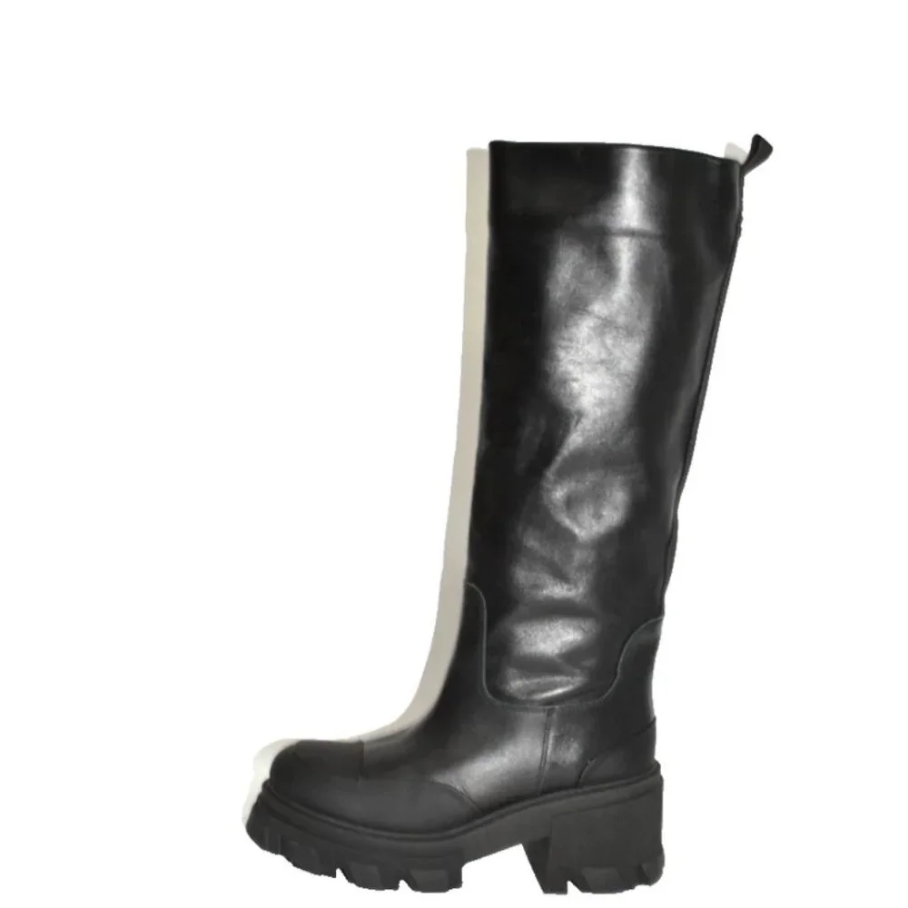 New! GANNI Leather Knee High Tubular Platform Boot Black Size 10 US 40 EU DD393A - Picture 3 of 8
